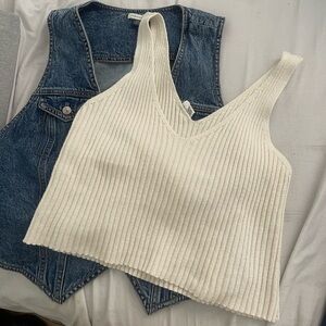 Denim vest and knitted tank